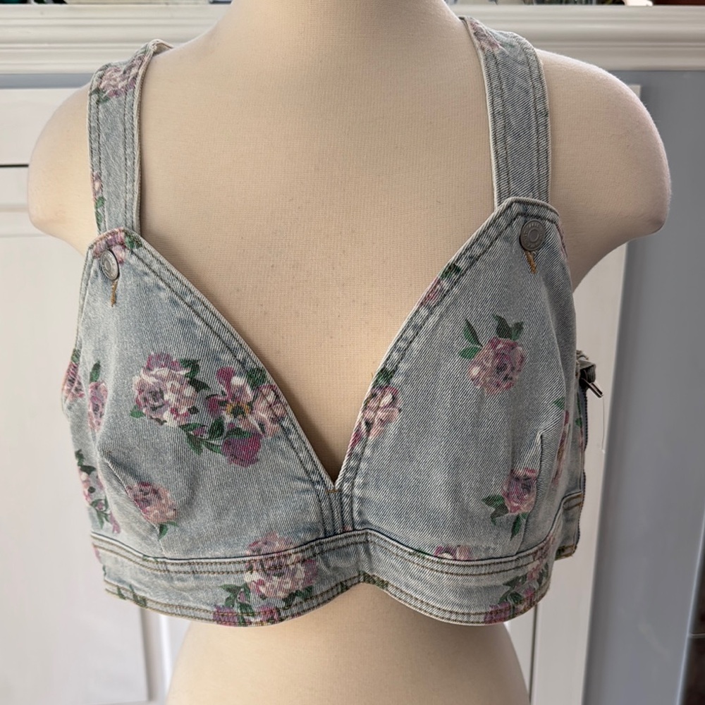 Wild Fable Floral Denim Crop Top Size L